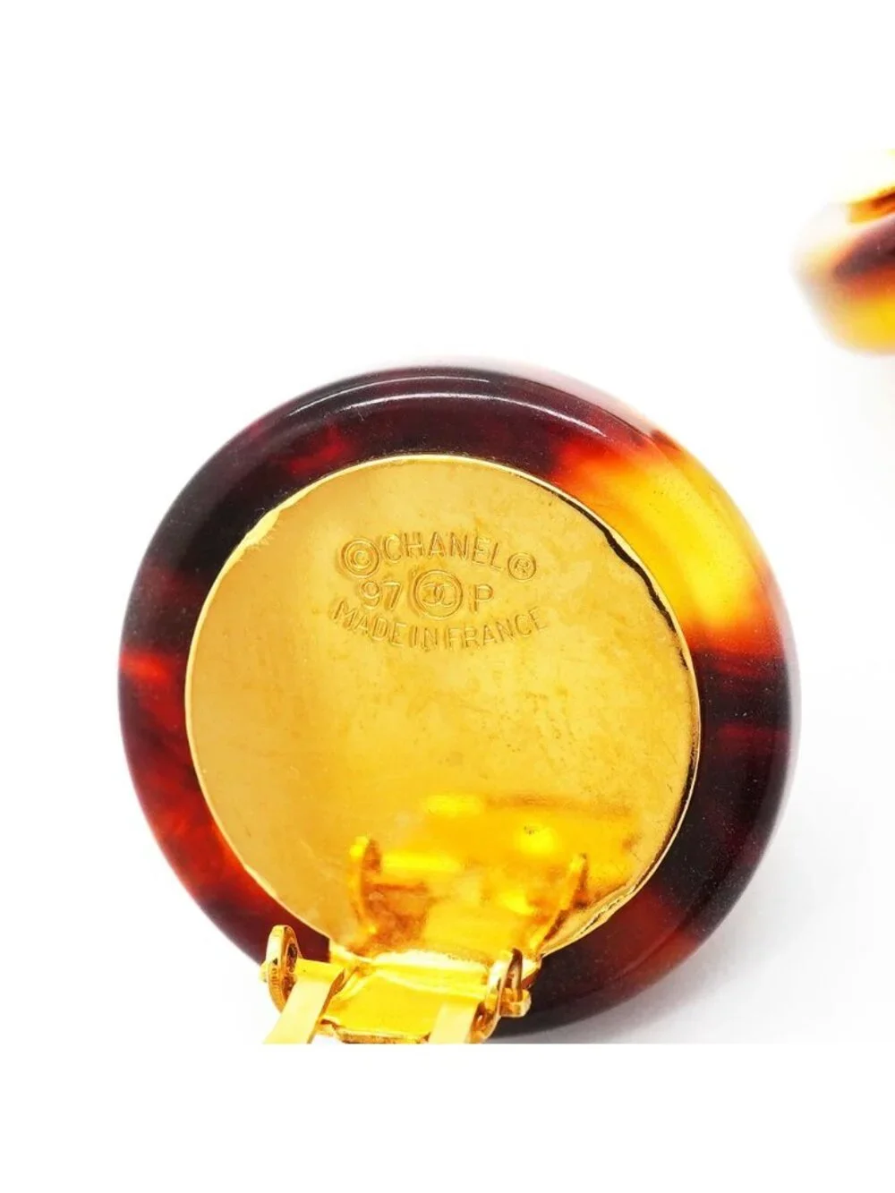 Chanel Earrings Vintage CC Logo Tortoiseshell Pattern Round